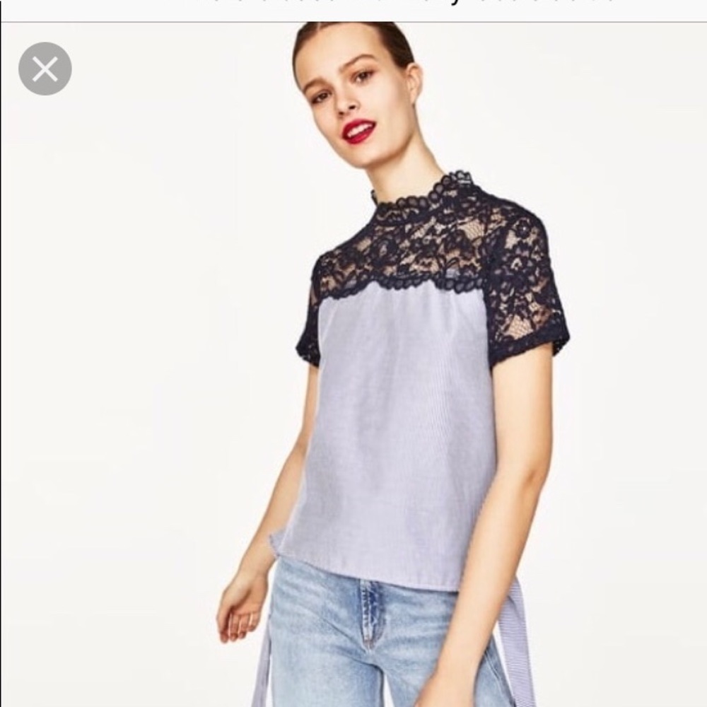 Zara Lace and Striped Side-Tie Top. Size XS